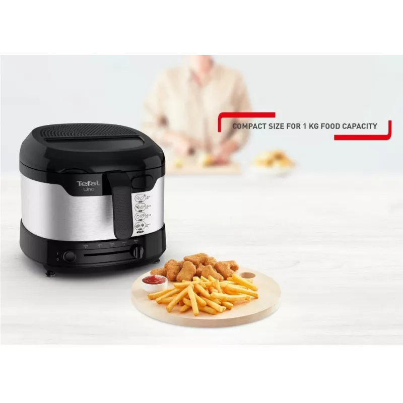 Fritadeira individual Tefal Uno FF215D 1,8 L aparelho de bancada 1600 W fritadeira preta, aço inoxidável