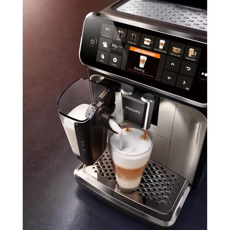 Máquina de café expresso Philips EP5447/90 – automática, depósito de água de 1,8 l, recipiente de grãos de 275 g, 15 bar, recipiente de leite de 0,26 l