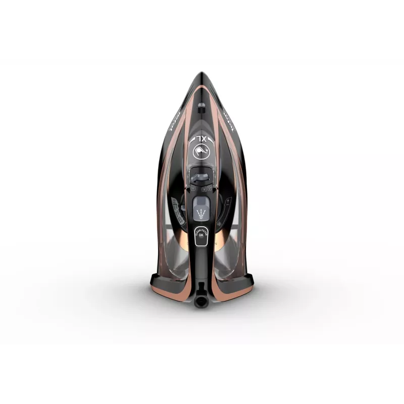 Tefal Ultimate Pure FV9845 ferro a vapor, 3200 W, base Durilium AirGlide Autoclean, 60 g/min de vapor contínuo, 260 g/min de jato de vapor, depósito de 350 ml, vapor vertical, preto/cobre