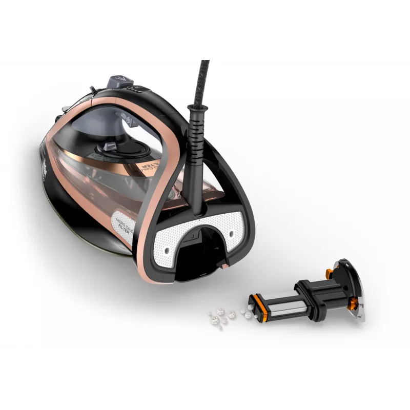 Tefal Ultimate Pure FV9845 ferro a vapor, 3200 W, base Durilium AirGlide Autoclean, 60 g/min de vapor contínuo, 260 g/min de jato de vapor, depósito de 350 ml, vapor vertical, preto/cobre