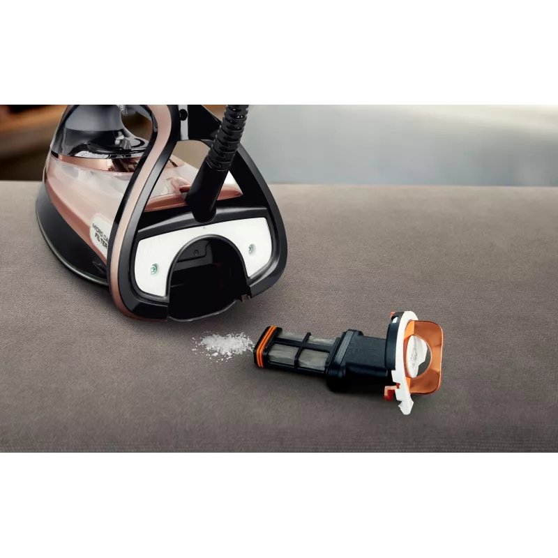 Tefal Ultimate Pure FV9845 ferro a vapor, 3200 W, base Durilium AirGlide Autoclean, 60 g/min de vapor contínuo, 260 g/min de jato de vapor, depósito de 350 ml, vapor vertical, preto/cobre