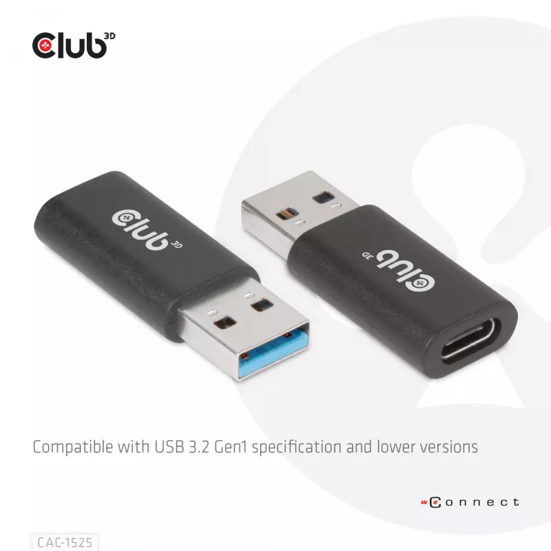 Adaptador CLUB3D USB 3.2 Gen1 tipo A para USB 3.2 Gen1 tipo C macho/fêmea