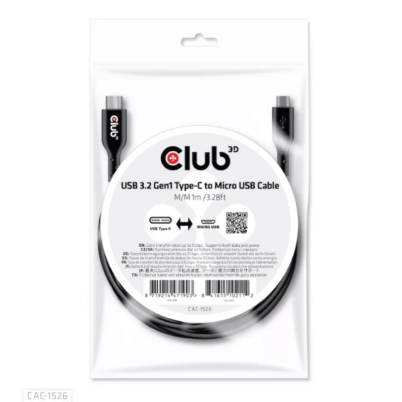 Cabo USB 3.2 Gen1 Type-C para Micro-USB CLUB3D M/M 1 m / 3,28 ft