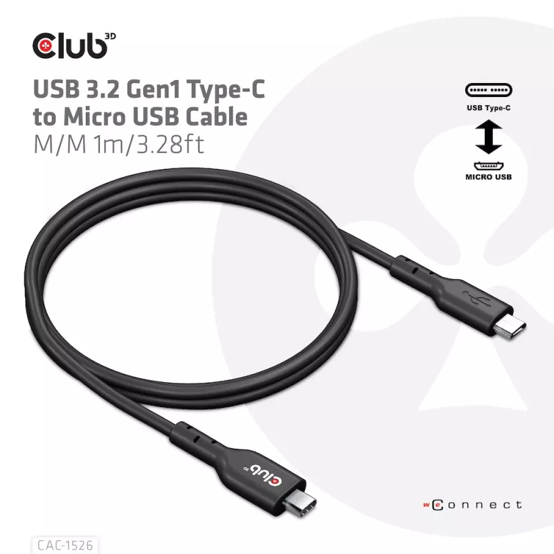 Cabo USB 3.2 Gen1 Type-C para Micro-USB CLUB3D M/M 1 m / 3,28 ft