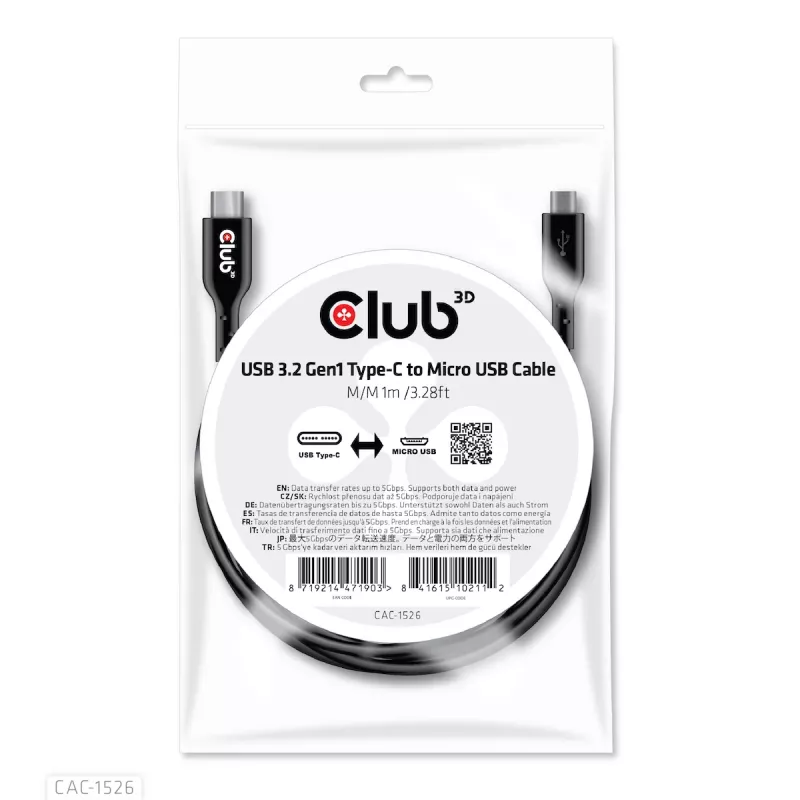 Cabo USB 3.2 Gen1 Type-C para Micro-USB CLUB3D M/M 1 m / 3,28 ft