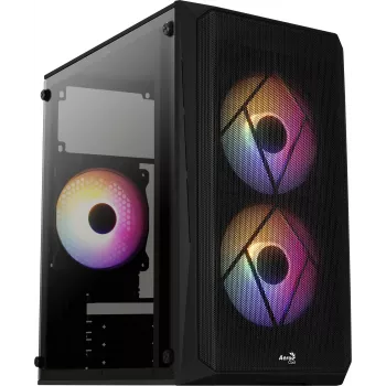 Caixa de PC AEROCOOL CS107V2 Mini Tower — preto, microATX/Mini-ITX, 2 ventoinhas de 120 mm, 1x3,5 polegadas + 2x2,5 polegadas baías