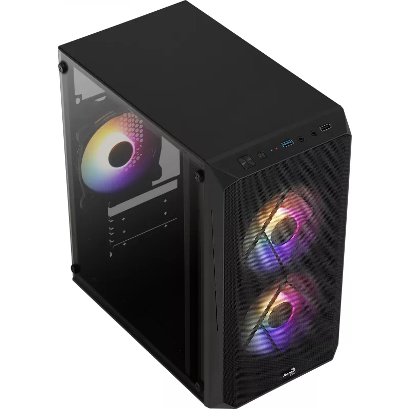 Caixa de PC AEROCOOL CS107V2 Mini Tower — preto, microATX/Mini-ITX, 2 ventoinhas de 120 mm, 1x3,5 polegadas + 2x2,5 polegadas baías