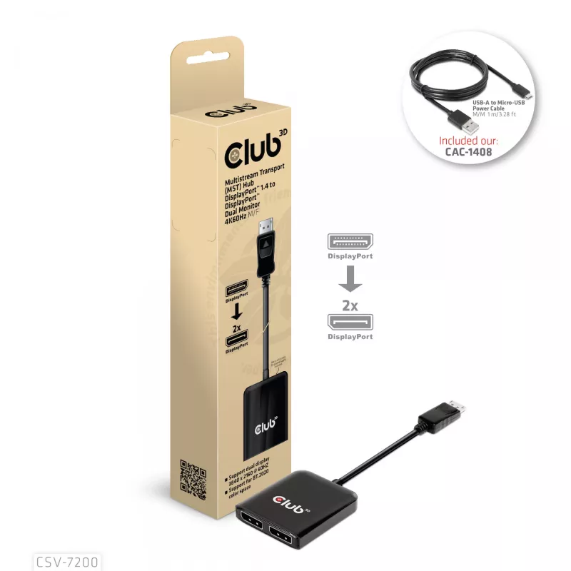 Hub MST DisplayPort 1.4 para DisplayPort + HDMI 4K60Hz CLUB3D CSV-7220