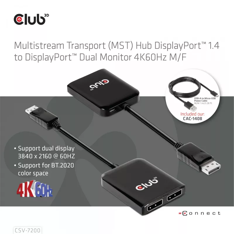 Hub MST DisplayPort 1.4 para DisplayPort + HDMI 4K60Hz CLUB3D CSV-7220