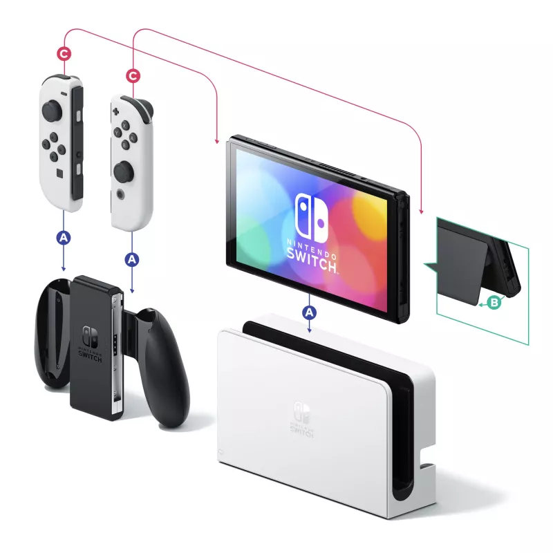 Nintendo Switch OLED, Nintendo Switch, NVIDIA Custom Tegra, branco, analógico / digital, botão Home, botão ligar/desligar, botões