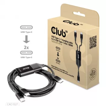CLUB3D USB Type-C, cabo de carregamento em Y para 2x USB Type-C, máx. 100W, 1,83m/6ft M/M