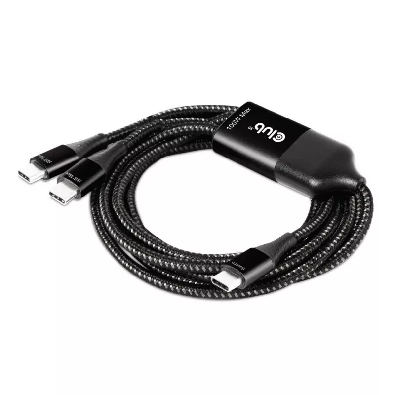CLUB3D USB Type-C, cabo de carregamento em Y para 2x USB Type-C, máx. 100W, 1,83m/6ft M/M