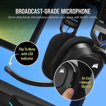 Auscultadores gaming CORSAIR HS80 - Wireless - Carbon