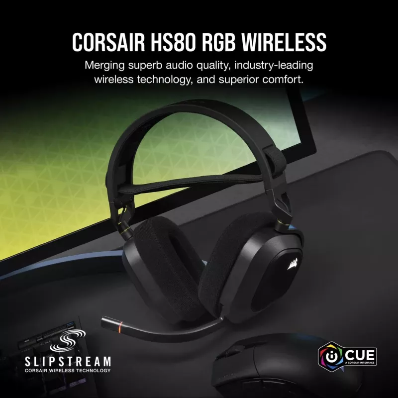 Auscultadores gaming CORSAIR HS80 - Wireless - Carbon