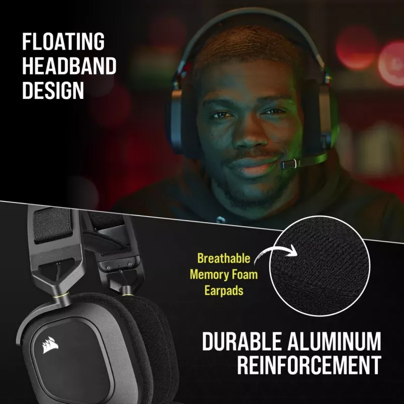 Auscultadores gaming CORSAIR HS80 - Wireless - Carbon