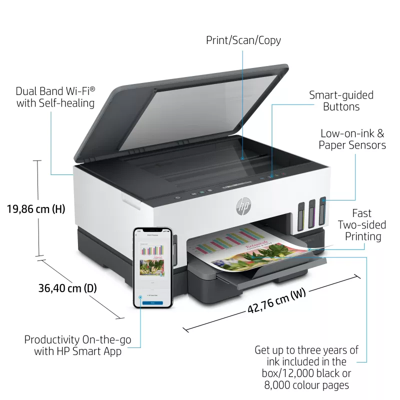 HP Smart Tank 7005 Impressora multifunções a cores sem fios, impressão frente e verso; copiadora, scanner