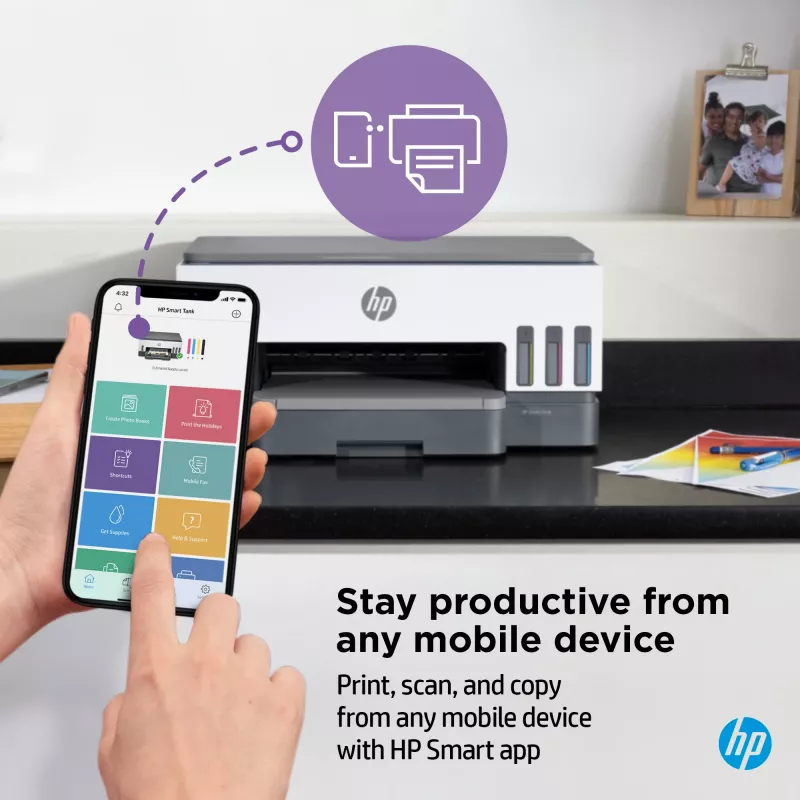 HP Smart Tank 7005 Impressora multifunções a cores sem fios, impressão frente e verso; copiadora, scanner