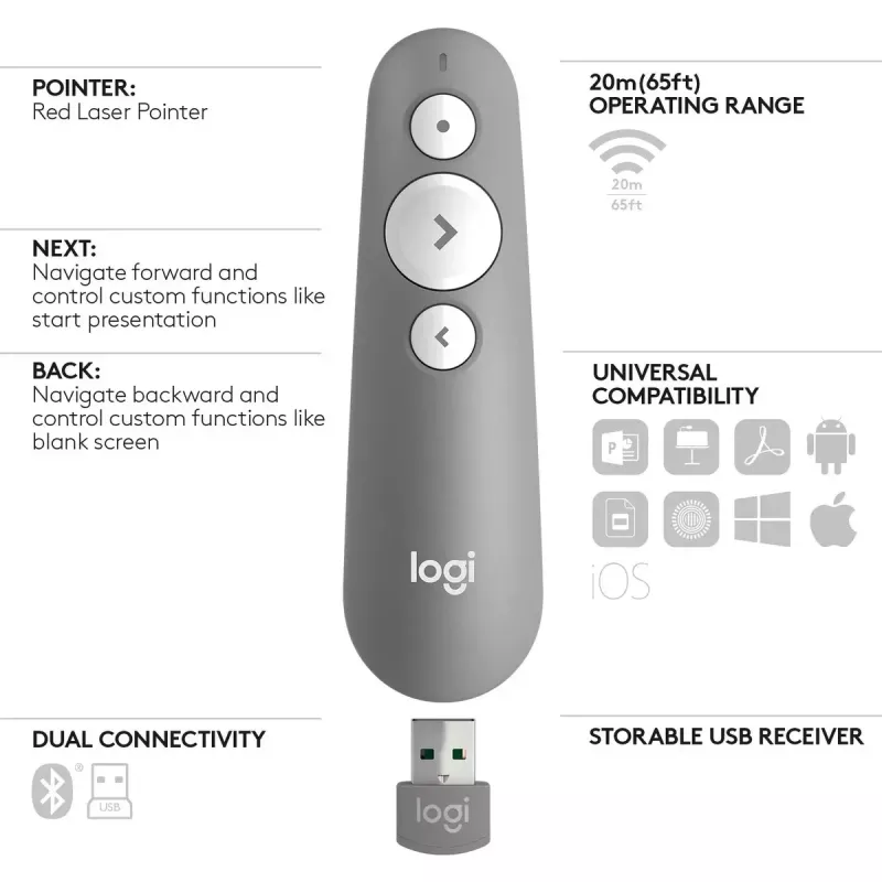 LOGITECH R500 Comando de apresentação laser cinzento