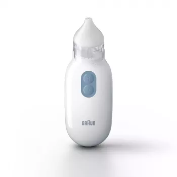 Aspirador nasal elétrico BRAUN BNA 100 — a pilhas, força de aspiração ajustável, pontas removíveis, branco