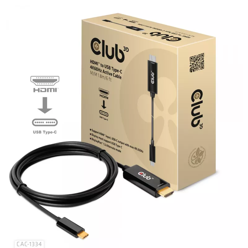 Cabo ativo CLUB3D HDMI para USB Type-C 4K60Hz M/M 1,8 m/6 ft