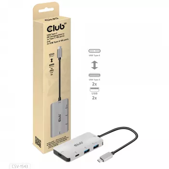 Hub de carregamento CLUB3D USB Gen2 Type-C PD com 2 portas Type-C 10G e 2 portas USB Type-A 10G