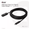 Club 3D CAC-1536 cabo de extensão USB 3.2 Gen2 de Type-C para Type-A, 10 Gbps, macho/fêmea, 5 m, preto