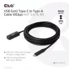 Club 3D CAC-1536 cabo de extensão USB 3.2 Gen2 de Type-C para Type-A, 10 Gbps, macho/fêmea, 5 m, preto