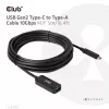 Club 3D CAC-1536 cabo de extensão USB 3.2 Gen2 de Type-C para Type-A, 10 Gbps, macho/fêmea, 5 m, preto