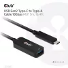Club 3D CAC-1536 cabo de extensão USB 3.2 Gen2 de Type-C para Type-A, 10 Gbps, macho/fêmea, 5 m, preto