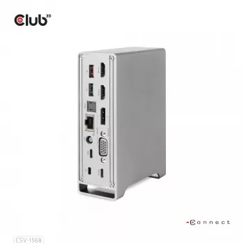 Docking Station CLUB3D CSV-1568 caixa metálica USB Gen2 Type-C USB Gen2 Type-A HDMI DP VGA RJ45 120W