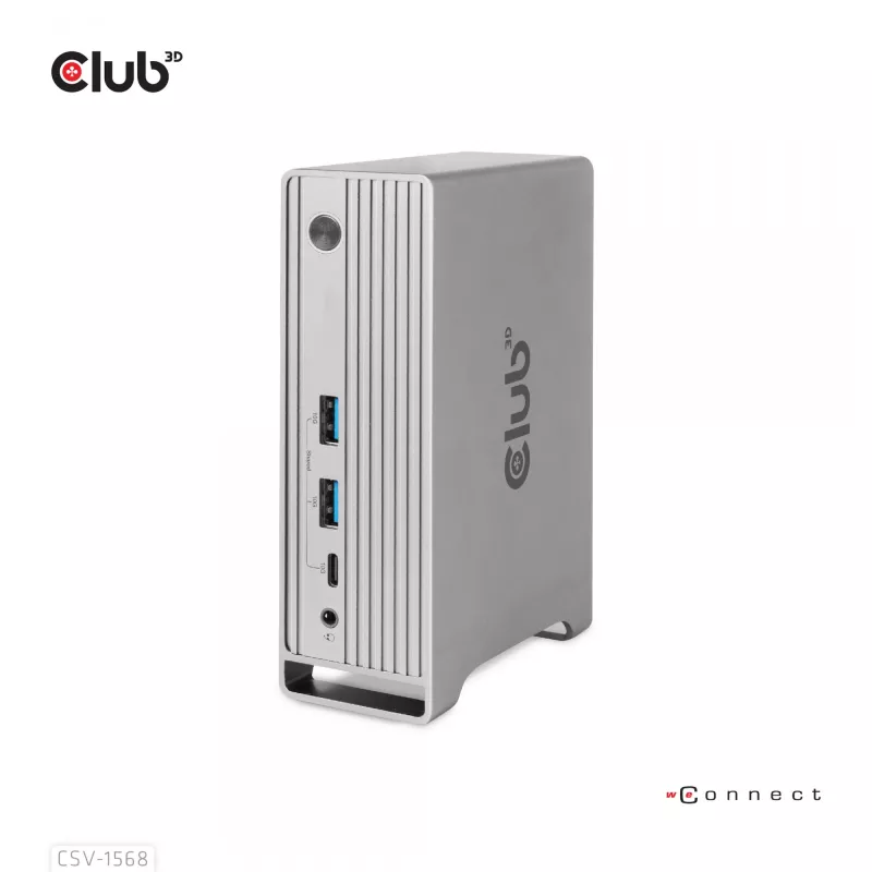 Docking Station CLUB3D CSV-1568 caixa metálica USB Gen2 Type-C USB Gen2 Type-A HDMI DP VGA RJ45 120W