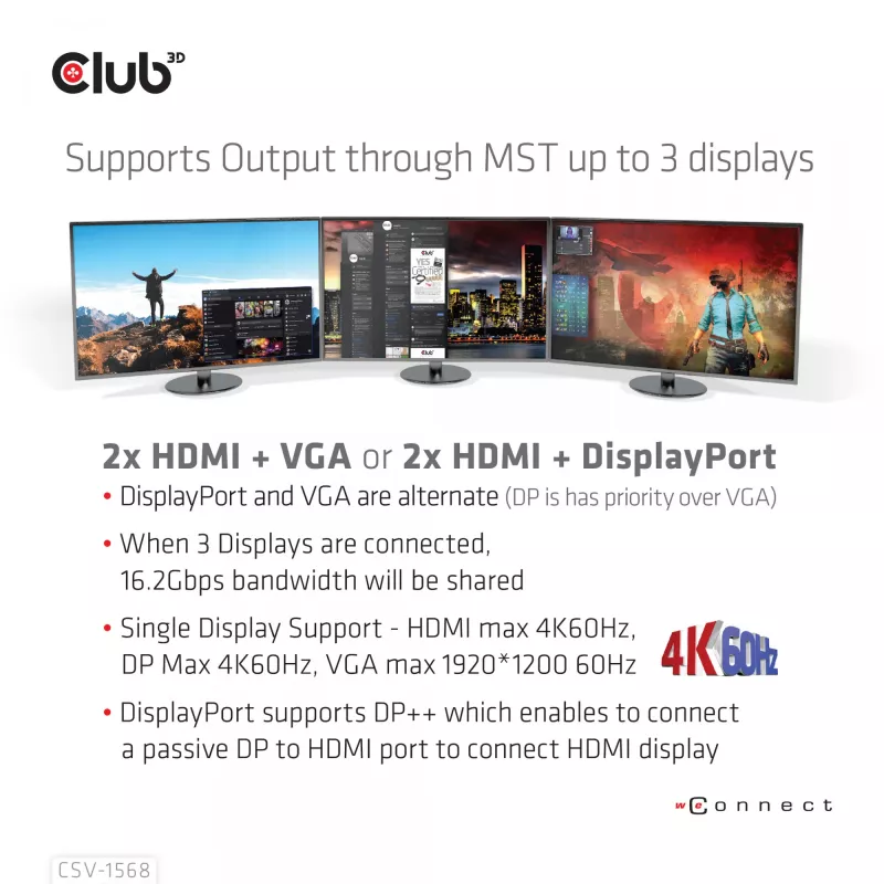 Docking Station CLUB3D CSV-1568 caixa metálica USB Gen2 Type-C USB Gen2 Type-A HDMI DP VGA RJ45 120W