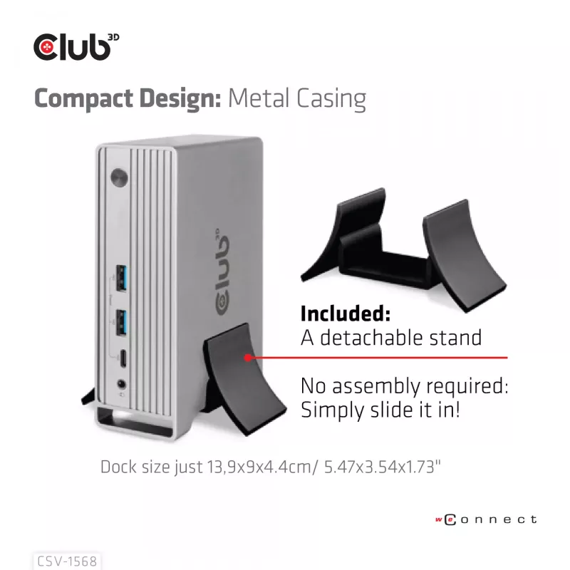 Docking Station CLUB3D CSV-1568 caixa metálica USB Gen2 Type-C USB Gen2 Type-A HDMI DP VGA RJ45 120W