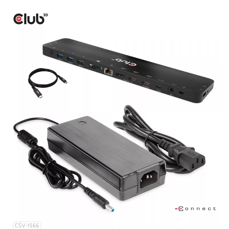 CLUB3D Docking Station USB Gen1 Type-C Triple Display DP Alt Mode Displaylink Dynamic PD Charging com fonte de alimentação de 120 Watt