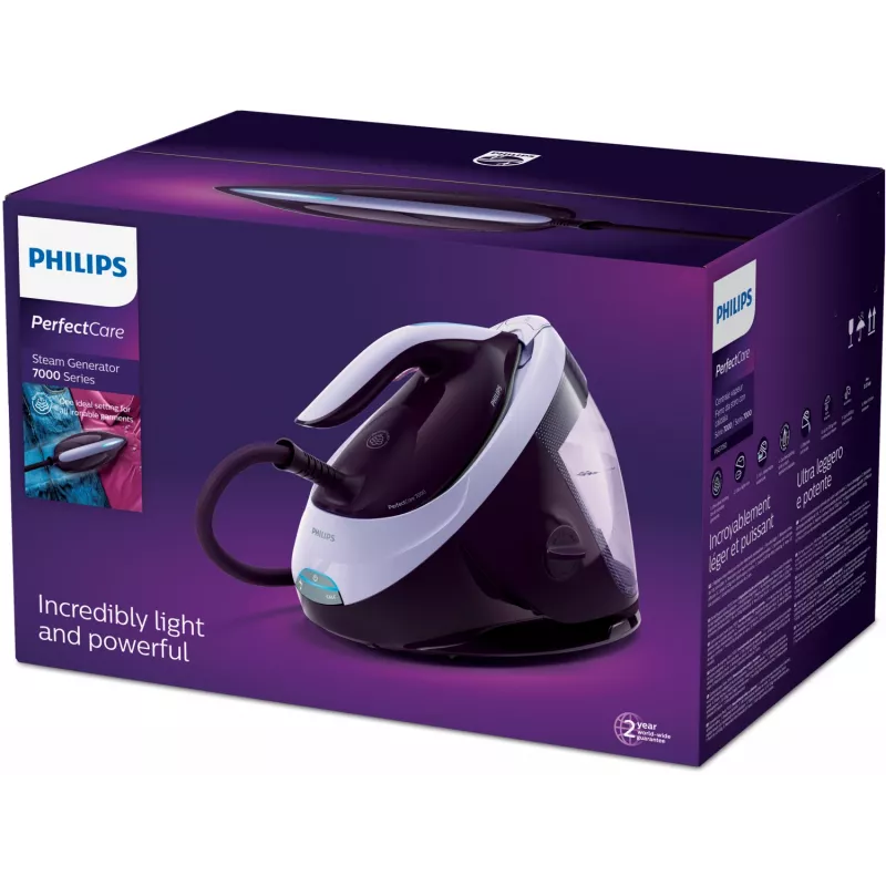 Philips PerfectCare PSG7050/30 ferro com gerador de vapor, 2100 W, depósito de água de 1,8 l, 8 bar, vapor contínuo de 120 g/min, jato de vapor de 600 g/min, roxo