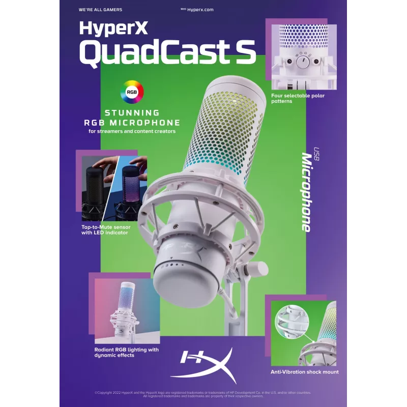 HyperX QuadCast S - microfone USB (preto-cinzento) - iluminação RGB