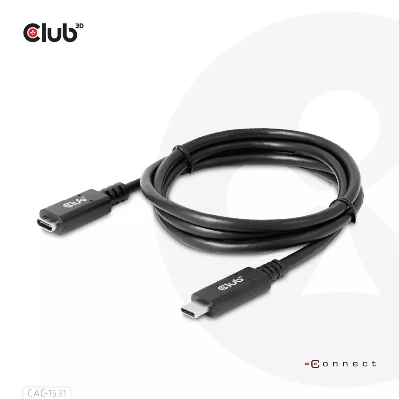 Cabo de extensão USB Gen1 Type-C CLUB3D CAC-1531, 1 m, USB-C macho para 2× USB-C fêmea, 5 Gbps, 60 W PD, 4K@60Hz
