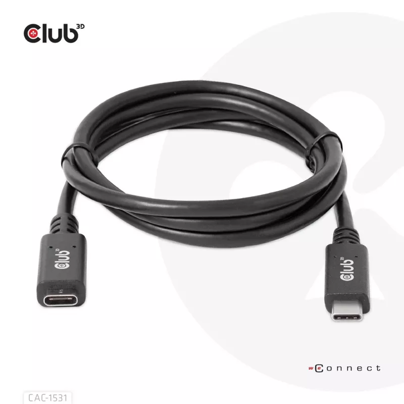 Cabo de extensão USB Gen1 Type-C CLUB3D CAC-1531, 1 m, USB-C macho para 2× USB-C fêmea, 5 Gbps, 60 W PD, 4K@60Hz