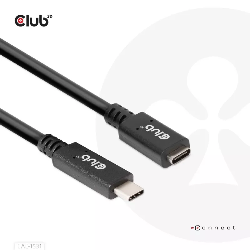 Cabo de extensão USB Gen1 Type-C CLUB3D CAC-1531, 1 m, USB-C macho para 2× USB-C fêmea, 5 Gbps, 60 W PD, 4K@60Hz