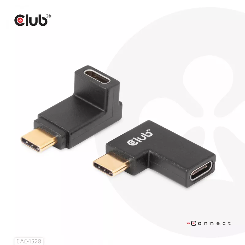 Conjunto de adaptadores USB Type-C Gen2 em ângulo, 2 unid. CLUB3D CAC-1528 — USB-C para USB-C, suporta 4K@120Hz