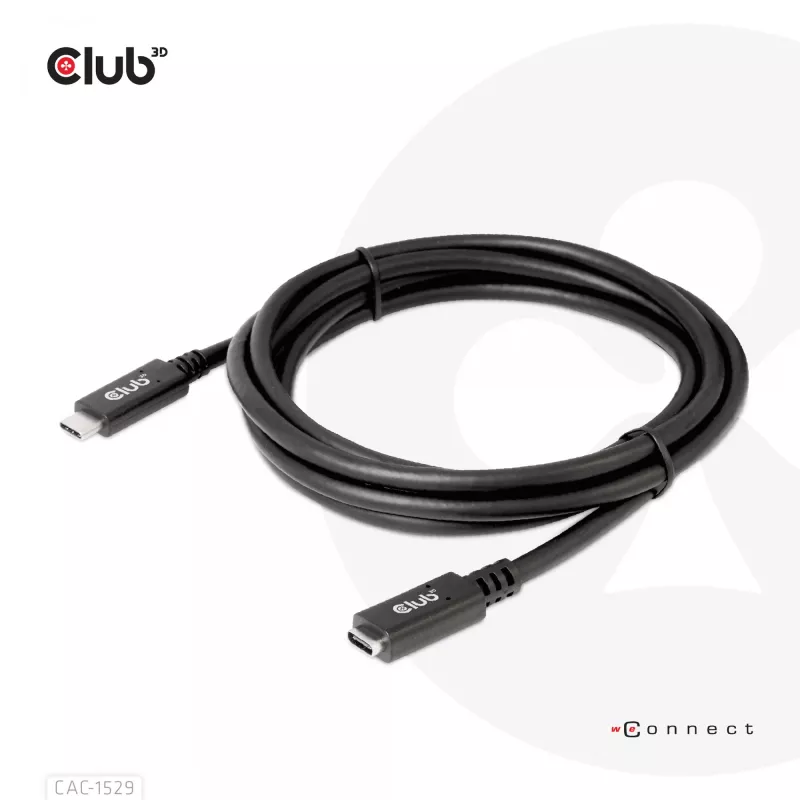 Cabo de extensão USB Gen1 Type-C CLUB3D 5 Gbit/s 60 W (20 V/3 A) 4K60Hz M/F 2 m/6,56 ft
