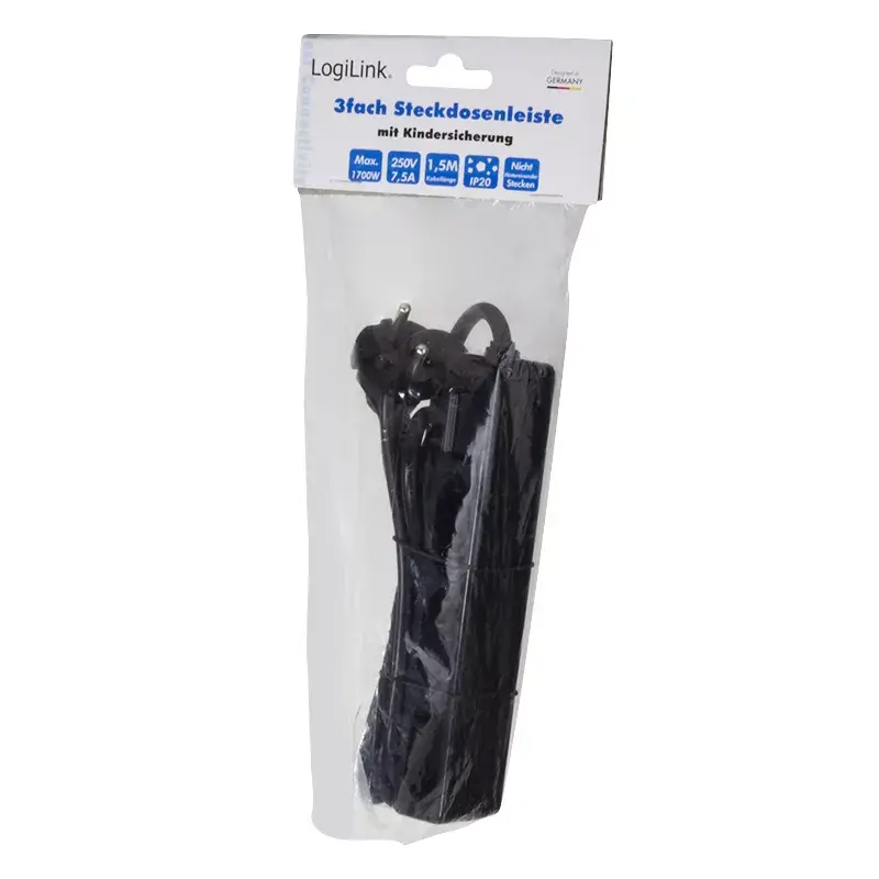 Extensão elétrica LogiLink LPS229B 1,5 m 3 tomadas AC para interiores Preto