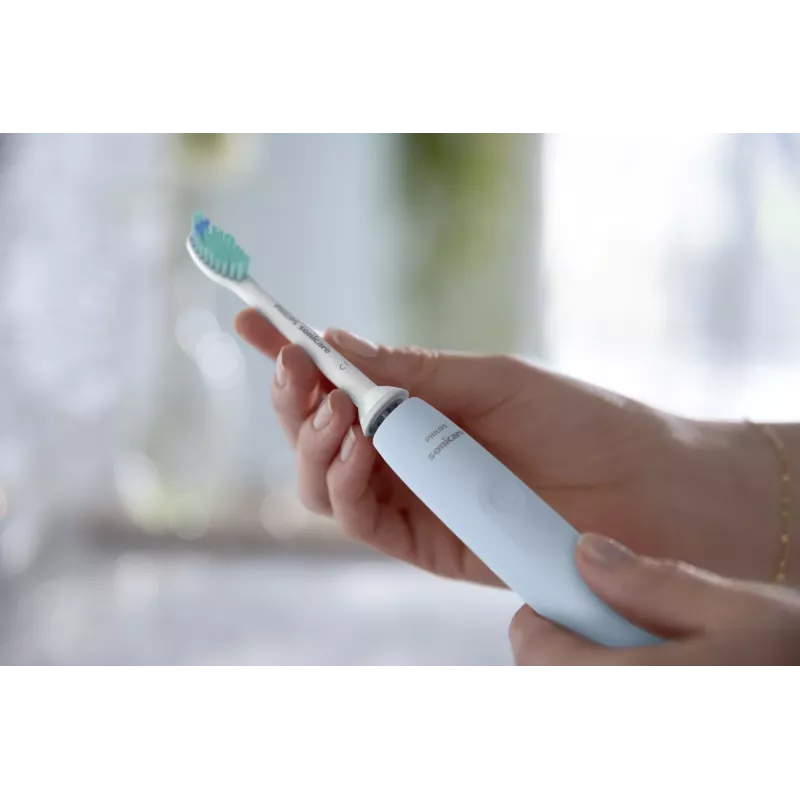 Escova de dentes elétrica sónica Philips HX3651/12 — modo suave, bateria de iões de lítio integrada, 1 cabeça de escova, branco/azul