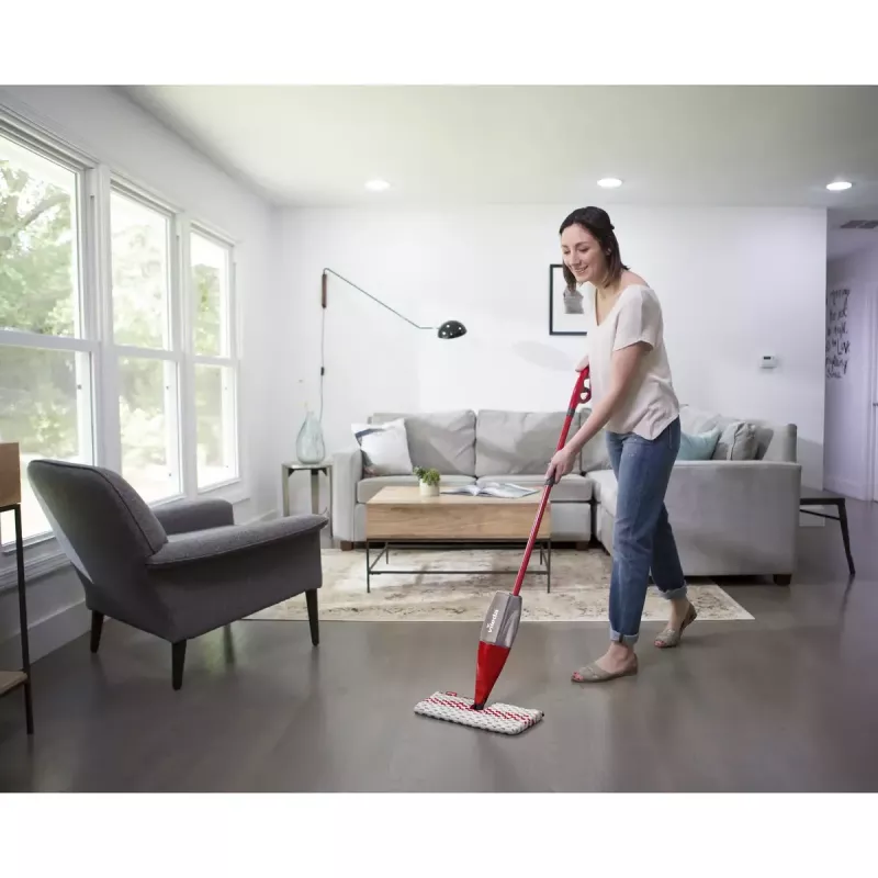 Mopa VILEDA Spray Max Microfibra Seco & Húmido — cabeça de plástico, depósito de água 0,6 l, antibacteriana, branco/vermelho