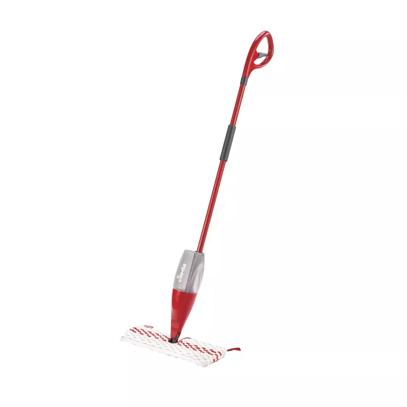 Mopa VILEDA Spray Max Microfibra Seco & Húmido — cabeça de plástico, depósito de água 0,6 l, antibacteriana, branco/vermelho