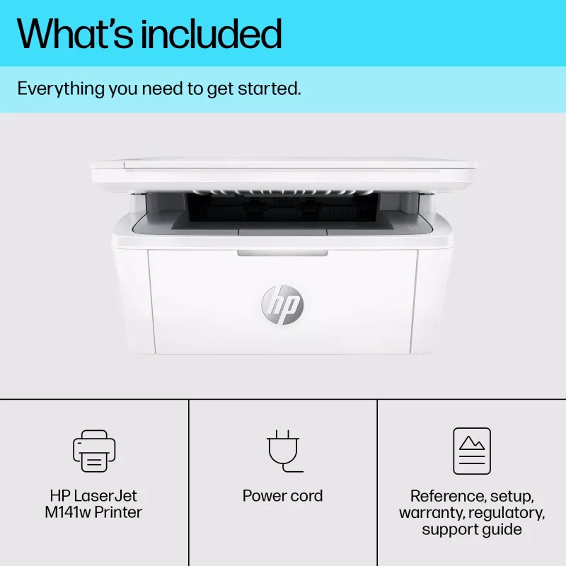 Impressora laser multifunções HP LaserJet MFP M140w — Mono, 20 ppm, 600×600 DPI, A4, Wi‑Fi, Ethernet, Branco