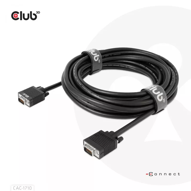 Club 3D CAC-1710 cabo VGA HD-15 macho/macho, bidirecional, 10 m, 1080p, preto