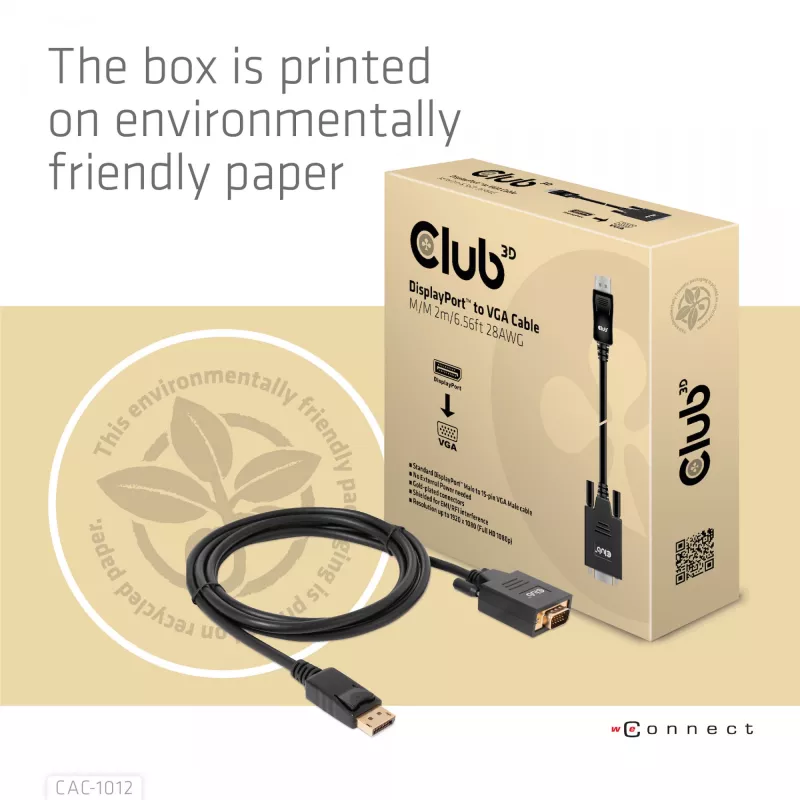 Cabo DisplayPort para VGA M/M CLUB3D CAC-1012 2m