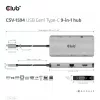 Hub USB Gen1 Type-C 9 em 1 CLUB3D com HDMI, VGA, 2x USB Gen1 Type-A, RJ45, slots para cartões SD/Micro SD e conector fêmea USB Gen1 Type-C
