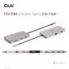 Hub USB Gen1 Type-C 9 em 1 CLUB3D com HDMI, VGA, 2x USB Gen1 Type-A, RJ45, slots para cartões SD/Micro SD e conector fêmea USB Gen1 Type-C